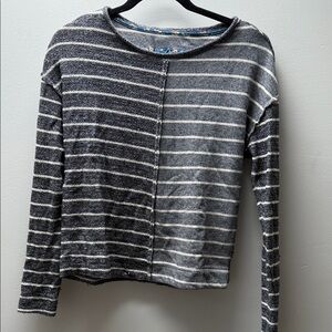 Anthropologie Blue Floral and Gray Striped Knit